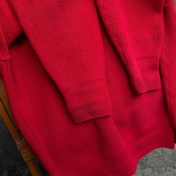 Vintage Oversized Henley Cherry Red Knit Sweater - Picture 6 of 7